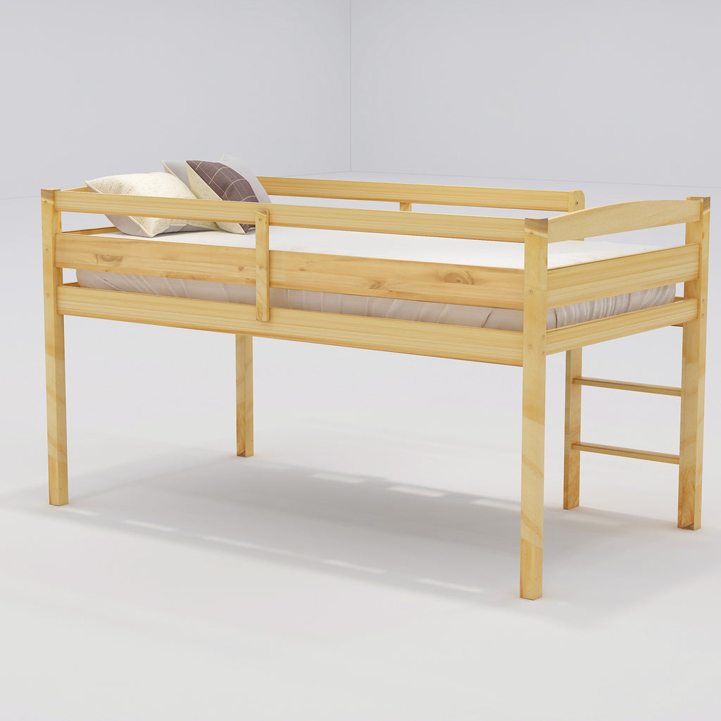 Twin Wood Loft Bed Low Loft Beds for Kids with Ladder,Twin,Natural