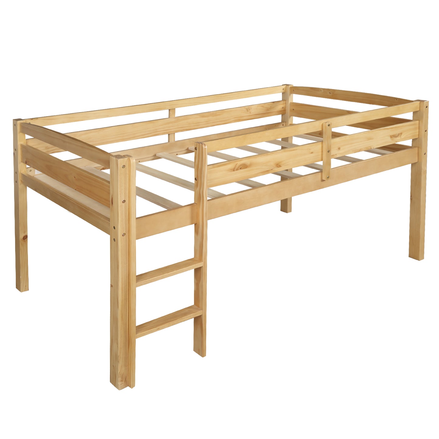 Twin Wood Loft Bed Low Loft Beds for Kids with Ladder,Twin,Natural