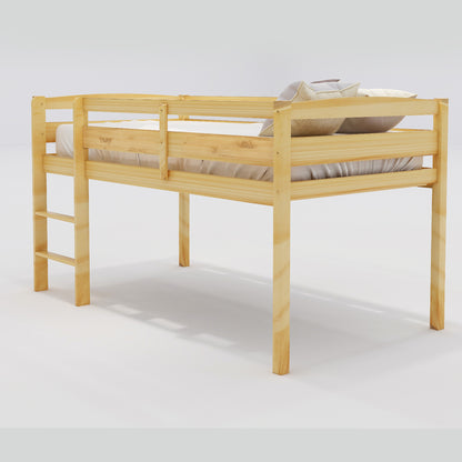 Twin Wood Loft Bed Low Loft Beds for Kids with Ladder,Twin,Natural