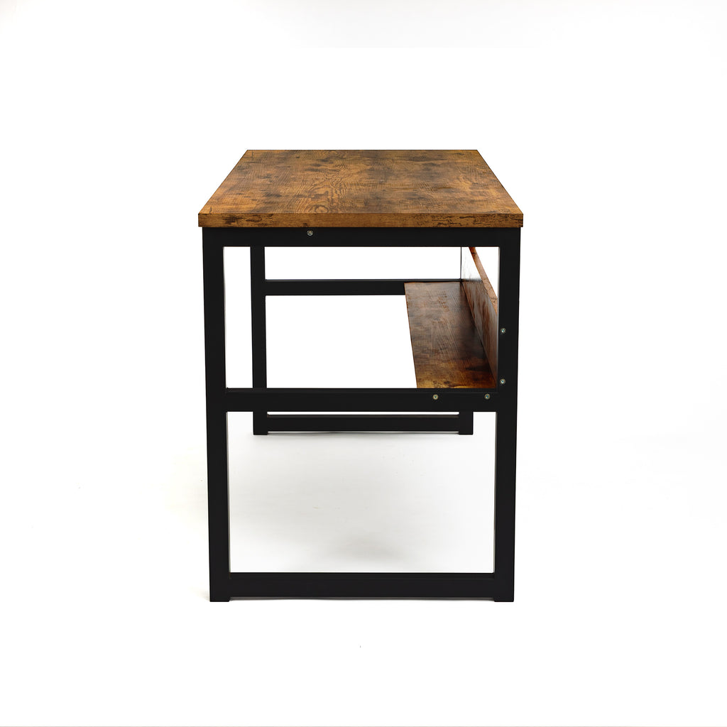 55.1& Computer Desk with Bookshelf, Modern Office Desk with Storage Shelves, Large Computer Table, Sturdy Writing Table Workstation for Home Office, Wood and Metal Frame