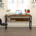 55.1& Computer Desk with Bookshelf, Modern Office Desk with Storage Shelves, Large Computer Table, Sturdy Writing Table Workstation for Home Office, Wood and Metal Frame