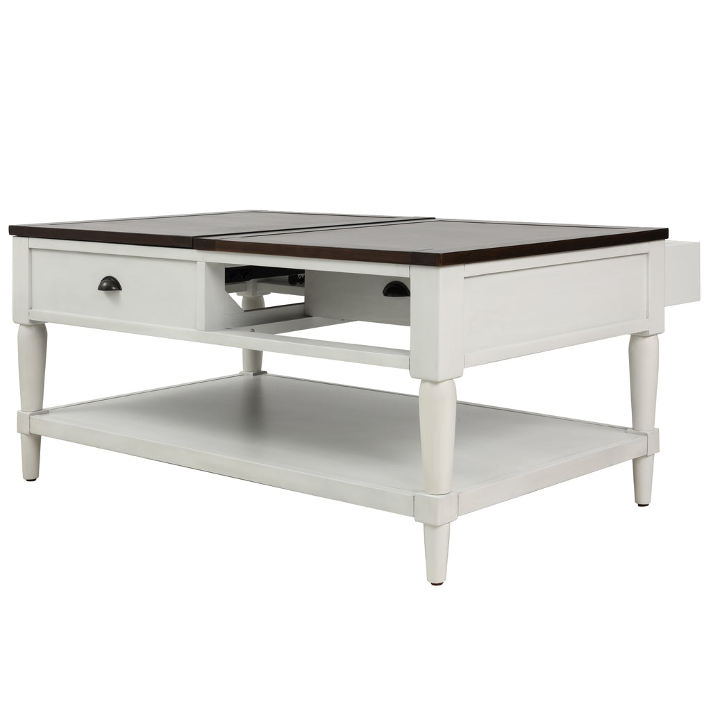Coffee Table Lift Top Wood Home Living Room , with 1 Drawer and ShelfWhite and Brown