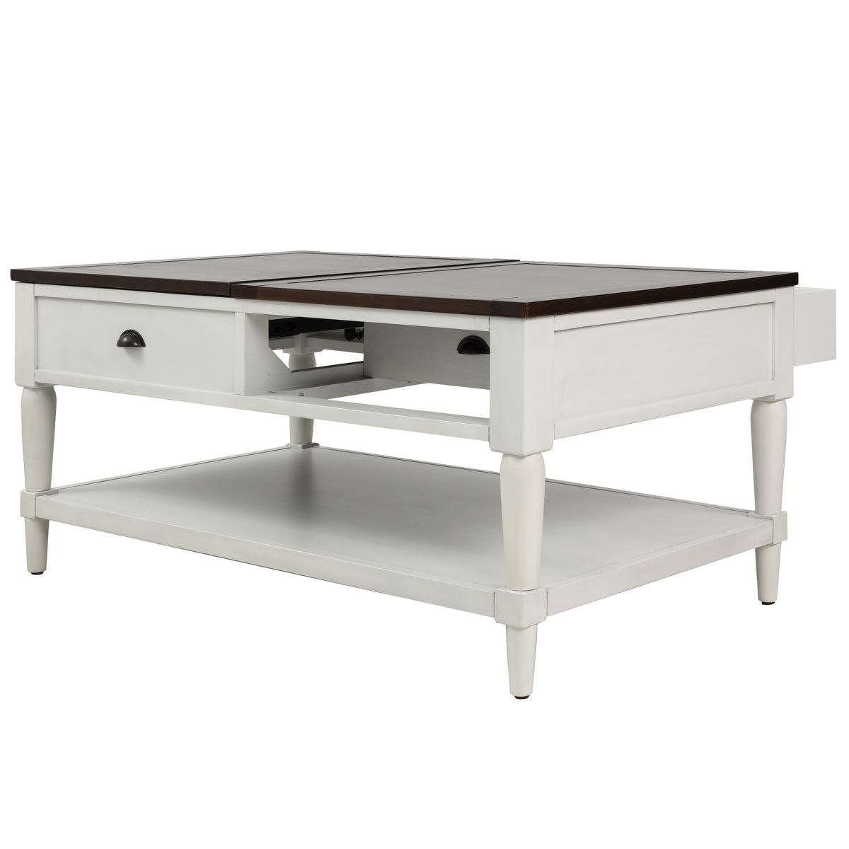 Coffee Table Lift Top Wood Home Living Room , with 1 Drawer and ShelfWhite and Brown