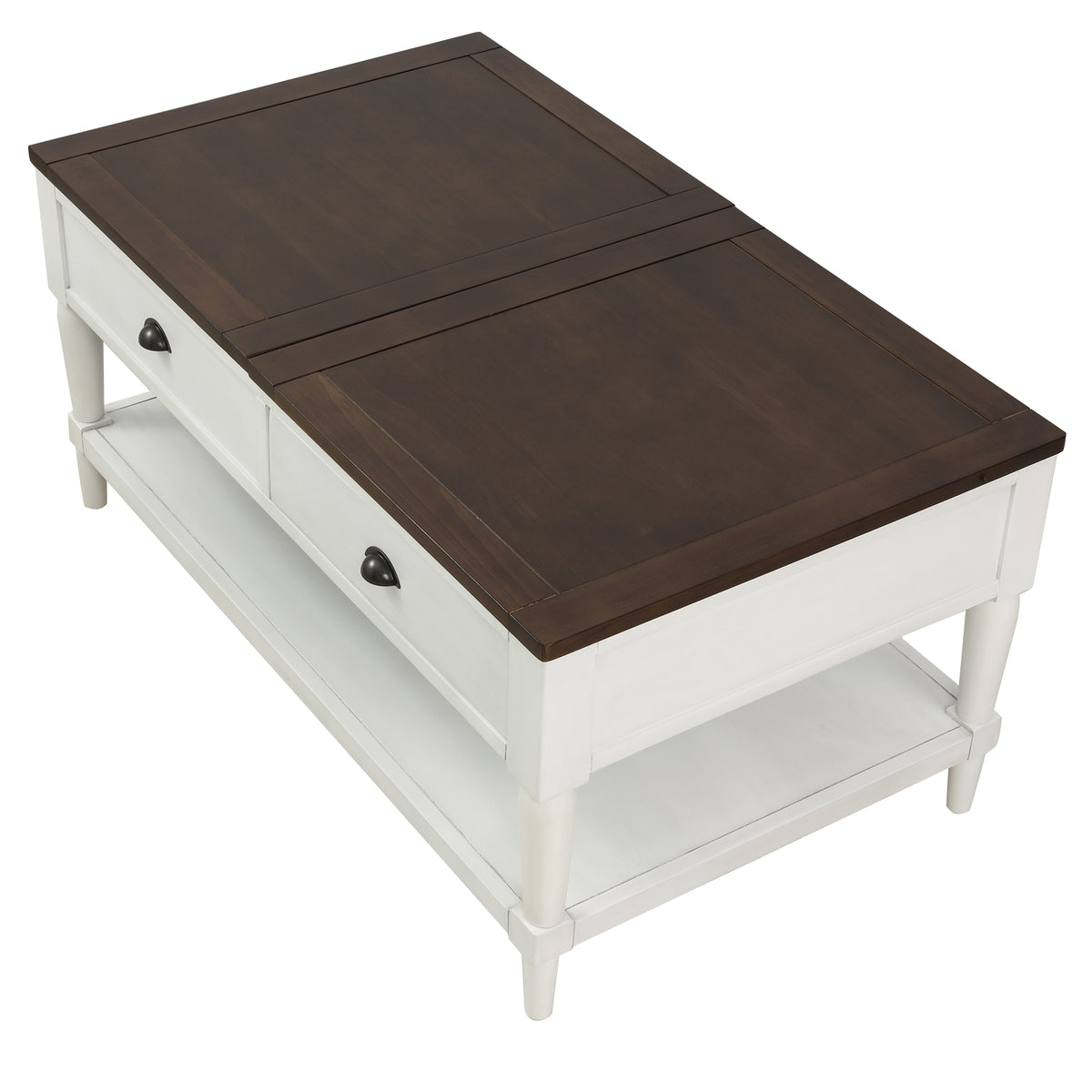 Coffee Table Lift Top Wood Home Living Room , with 1 Drawer and ShelfWhite and Brown