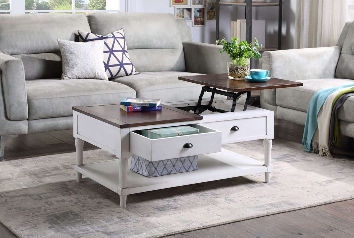 Coffee Table Lift Top Wood Home Living Room , with 1 Drawer and ShelfWhite and Brown