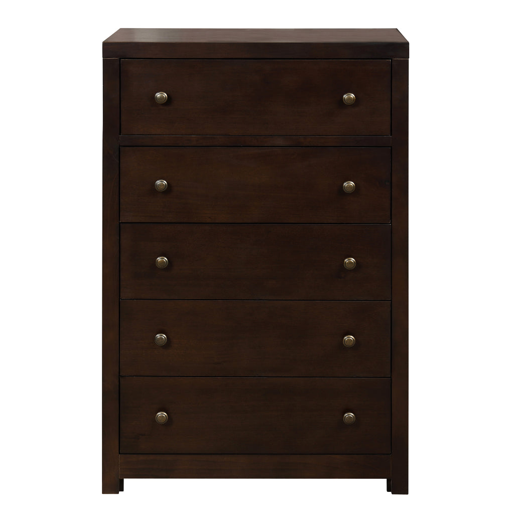 Vintage Aesthetic 5 Drawers Solid Wood Chest in Rich Brown (Chest of Freely Configurable Bedroom Sets)