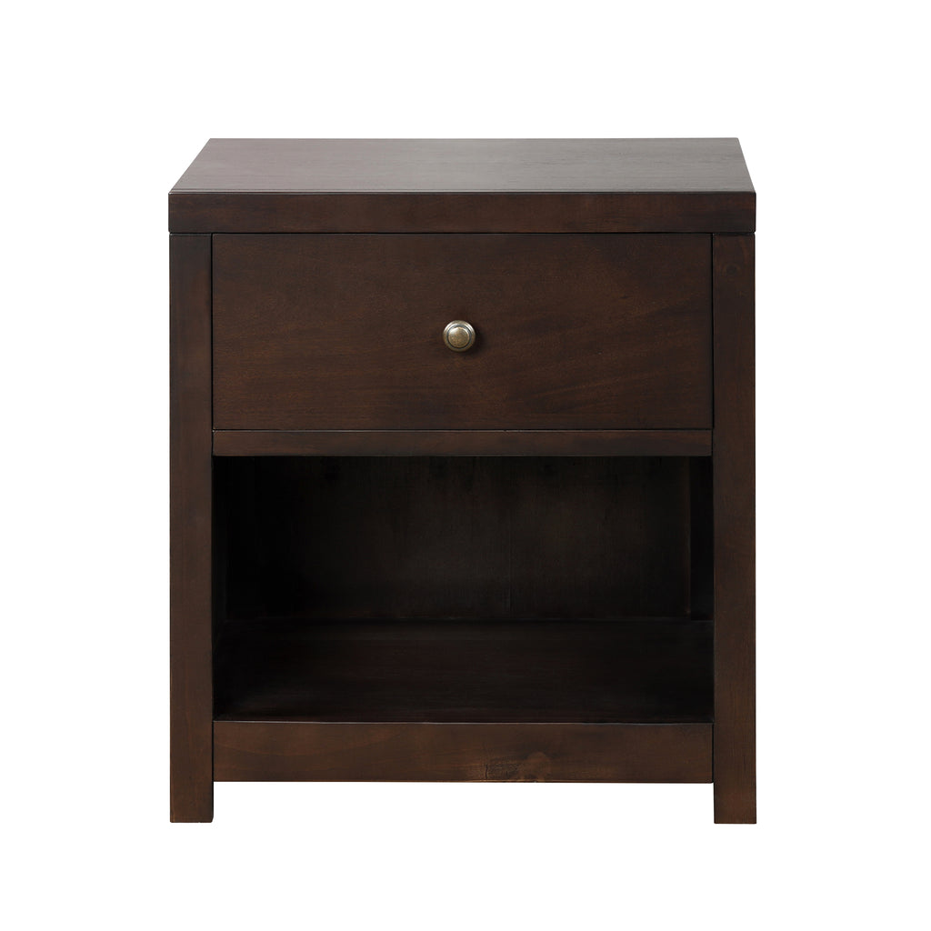 Vintage Aesthetic 1 Drawer Solid Wood Nightstand Sofa End Table  in Rich Brown (Nightstand of Freely Configurable Bedroom Sets)