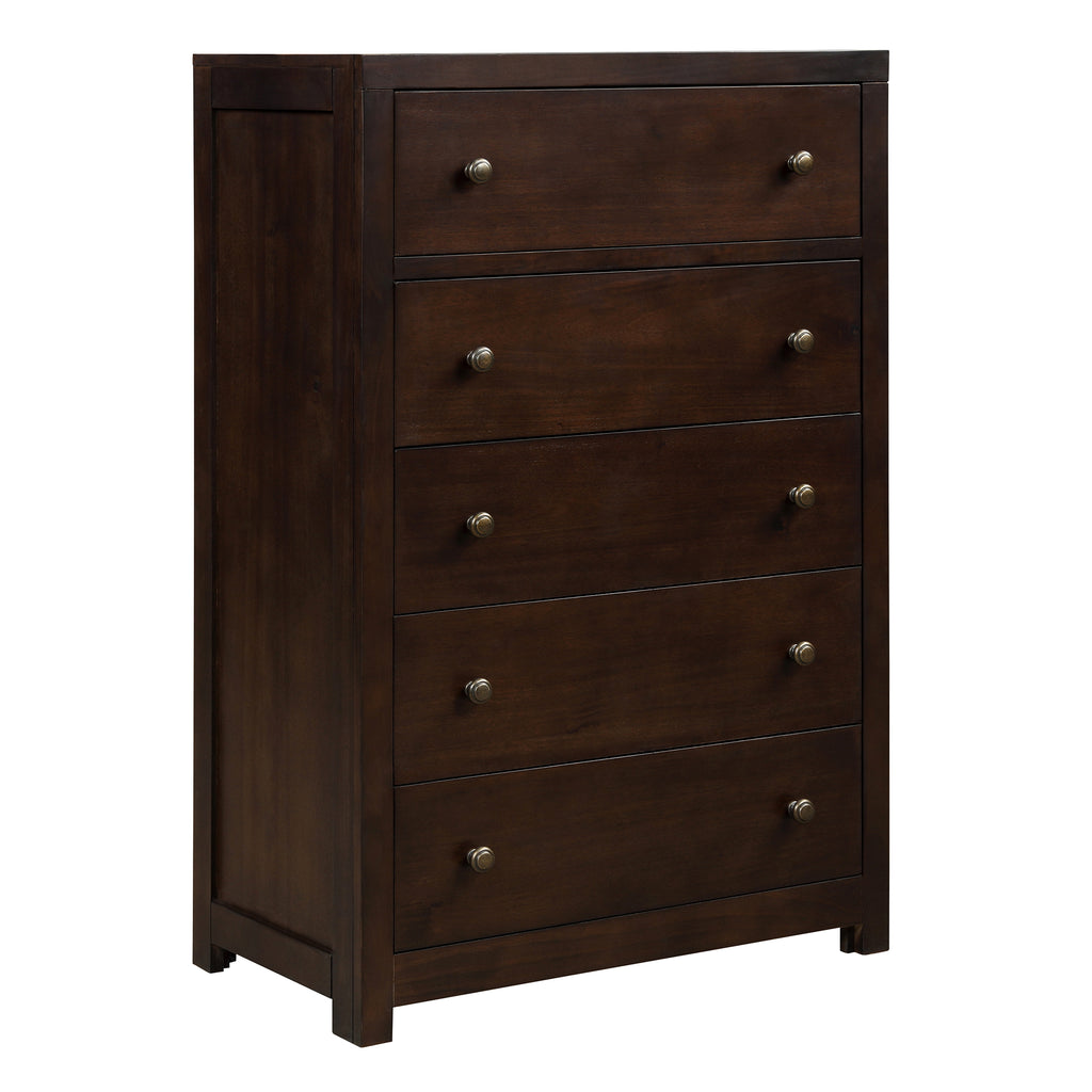 Vintage Aesthetic 5 Drawers Solid Wood Chest in Rich Brown (Chest of Freely Configurable Bedroom Sets)