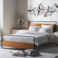 Full Size Metal and Wood Platform Bed with Headboard and Footboard ,No  Box Spring needed , Wood Slat Support