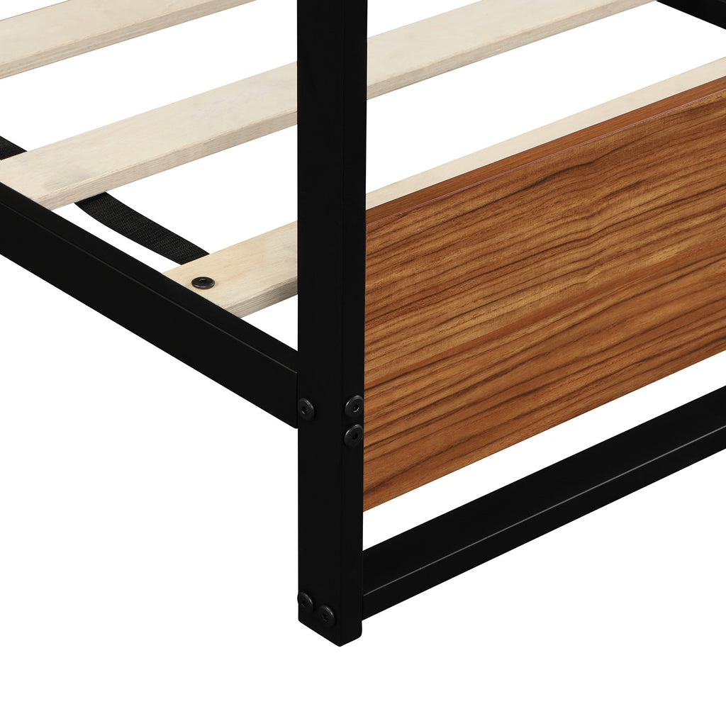 Full Size Metal and Wood Platform Bed with Headboard and Footboard ,No  Box Spring needed , Wood Slat Support