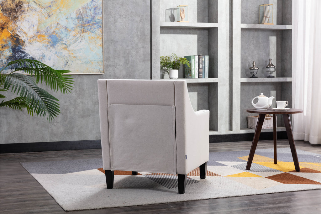 accent armchair living room chair  with nailheads and solid wood legs Beige  Linen
