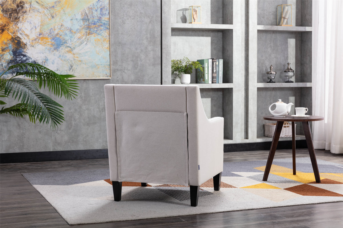 accent armchair living room chair  with nailheads and solid wood legs Beige  Linen
