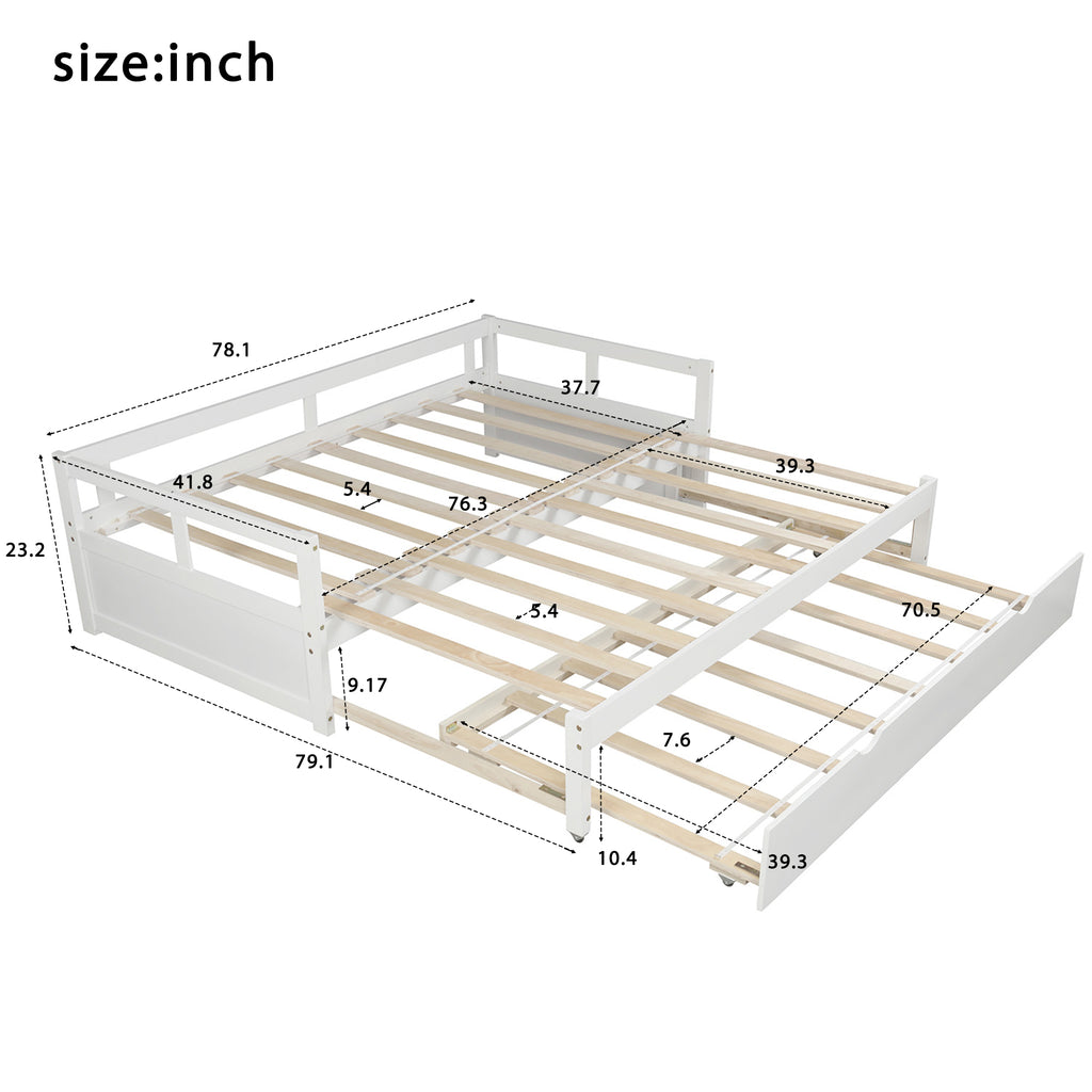 Extending Daybed with Trundle,Wooden Daybed with Trundle, White