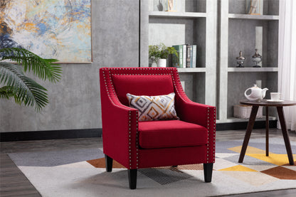 accent armchair living room chair  with nailheads and solid wood legs  Red Linen