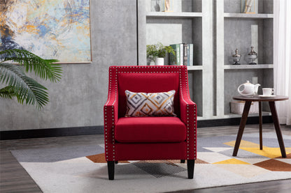 accent armchair living room chair  with nailheads and solid wood legs  Red Linen
