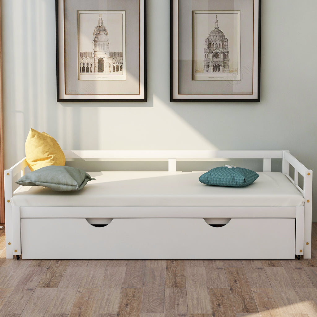 Extending Daybed with Trundle,Wooden Daybed with Trundle, White