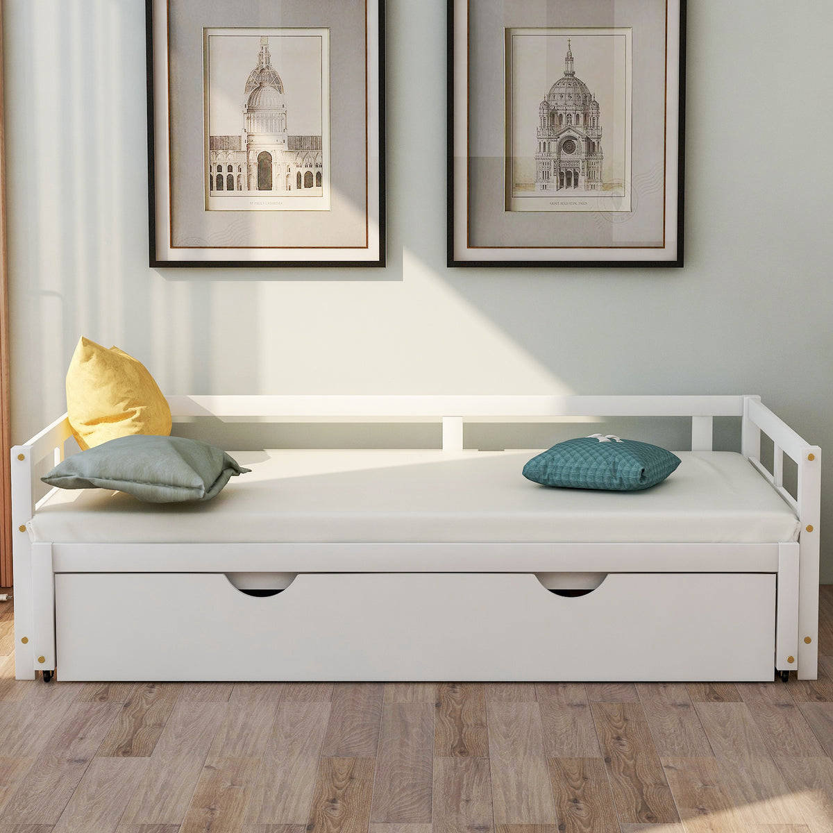 Extending Daybed with Trundle,Wooden Daybed with Trundle, White