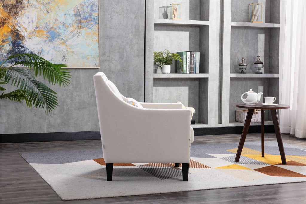 accent armchair living room chair  with nailheads and solid wood legs Beige  Linen