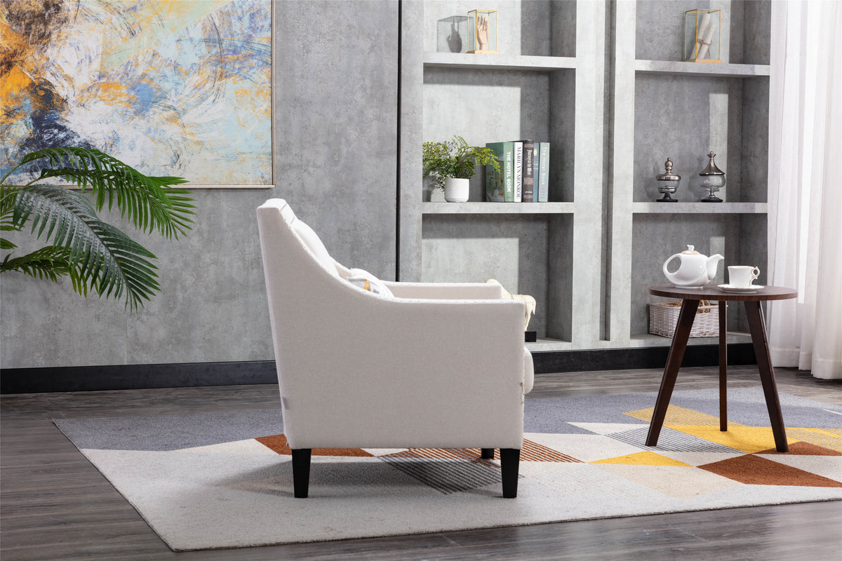 accent armchair living room chair  with nailheads and solid wood legs Beige  Linen
