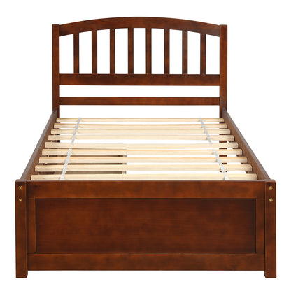Twin Platform Storage Bed Wood Bed Frame with Two Drawers and Headboard, Walnut（Previous SKU: SF000062DAA）
