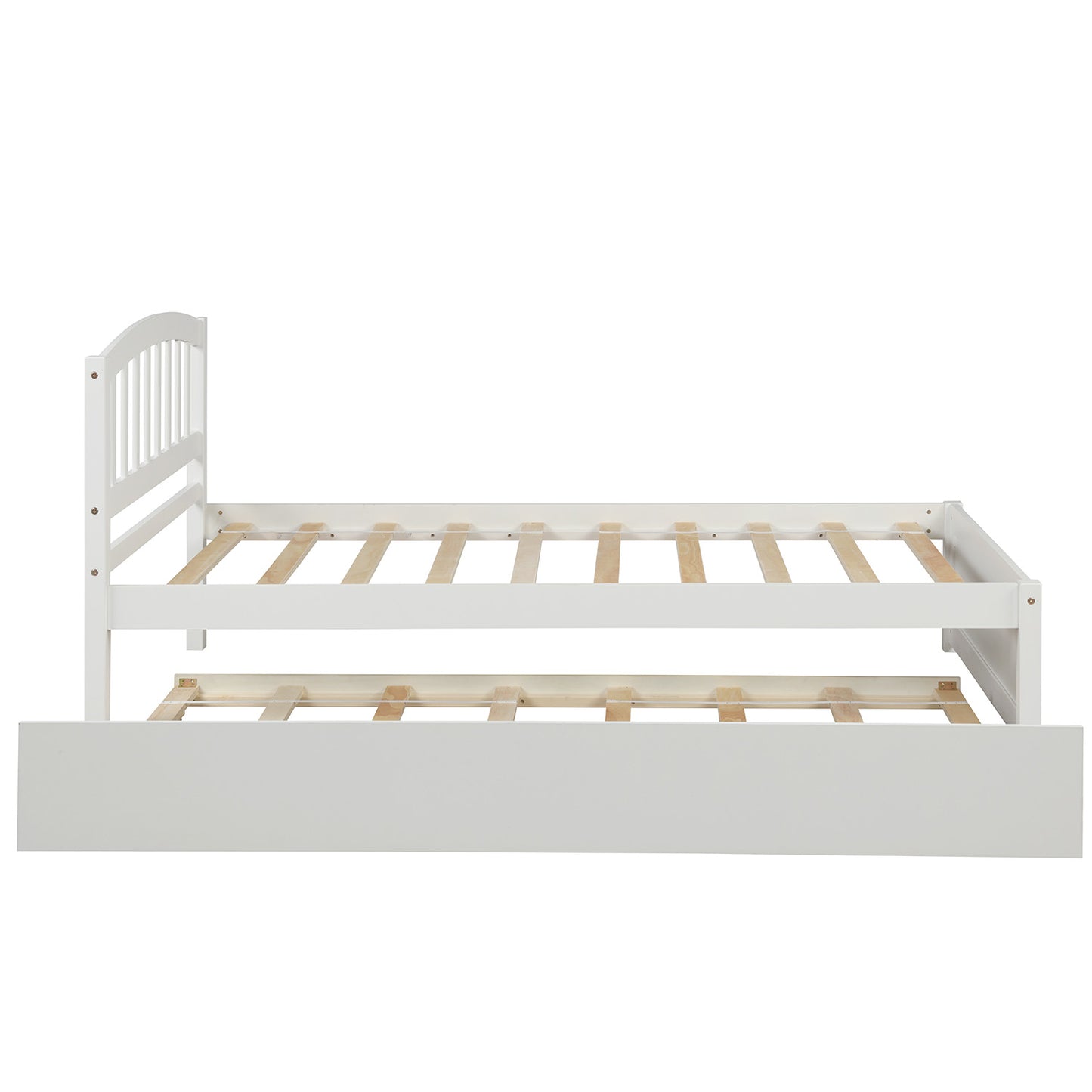 Twin size Platform Bed Wood Bed Frame with Trundle, White