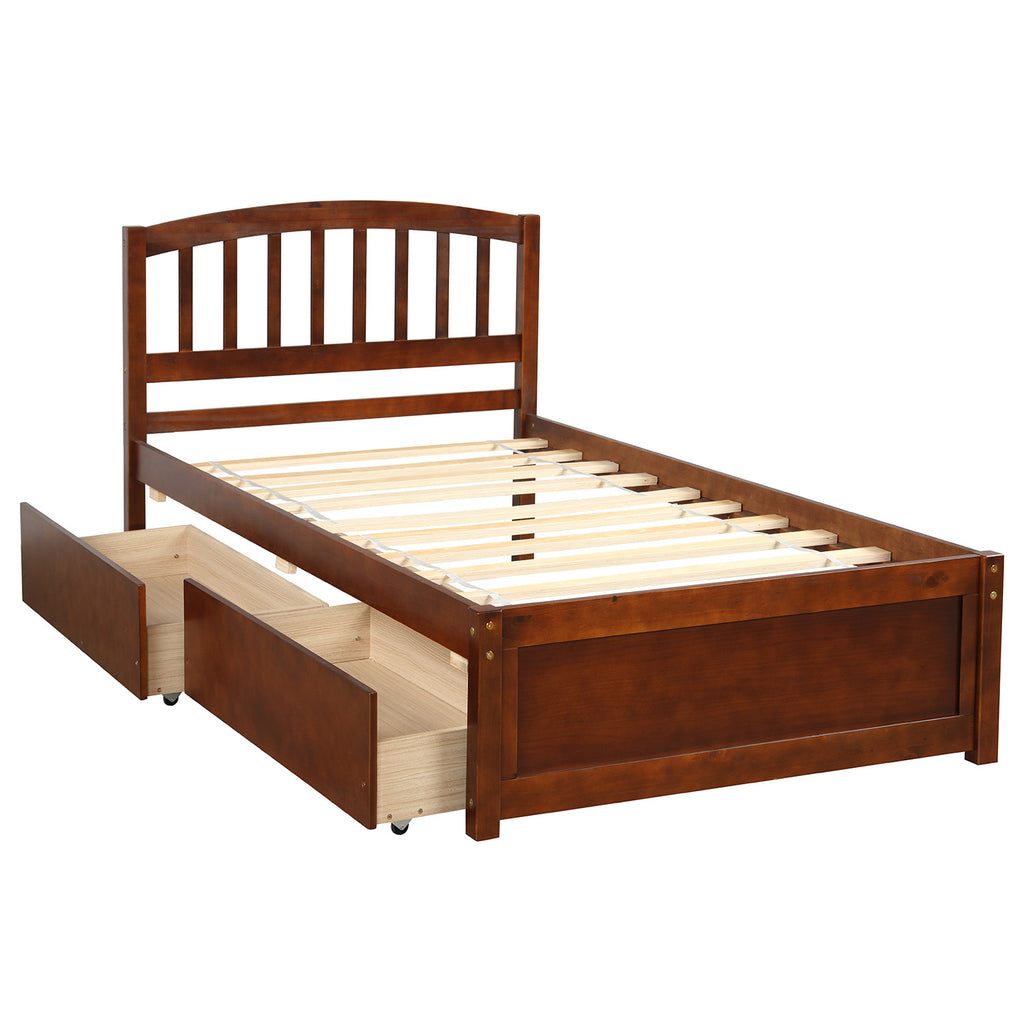 Twin Platform Storage Bed Wood Bed Frame with Two Drawers and Headboard, Walnut（Previous SKU: SF000062DAA）