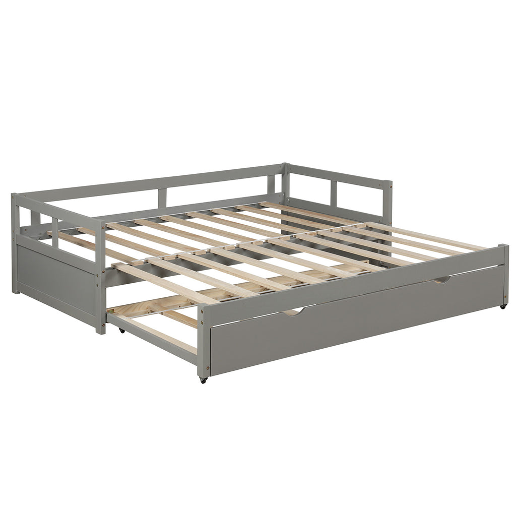 Extending Daybed with Trundle,Wooden Daybed with Trundle, Gray