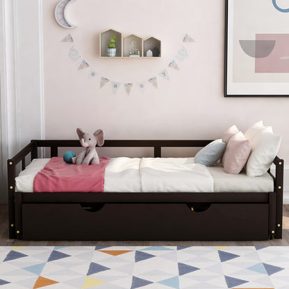Extending Daybed with Trundle,Wooden Daybed with Trundle, Espresso