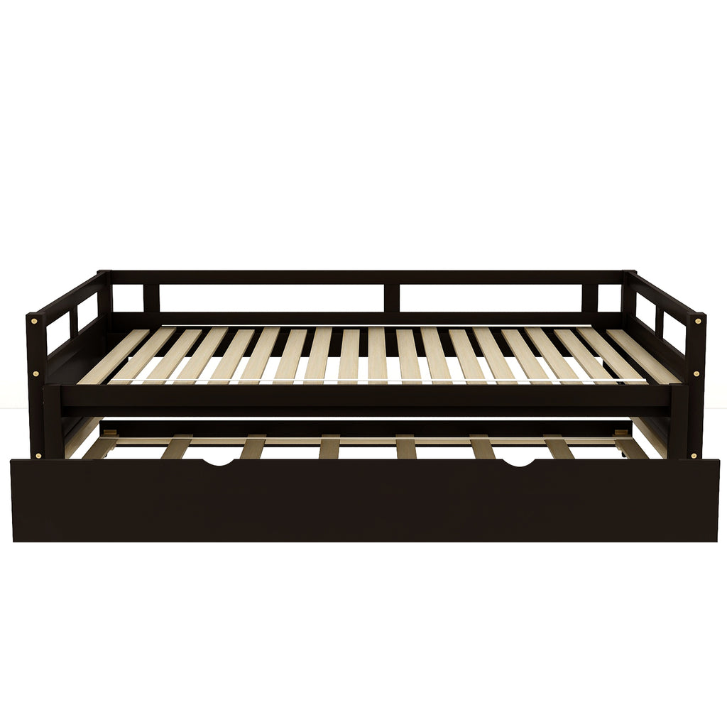 Extending Daybed with Trundle,Wooden Daybed with Trundle, Espresso