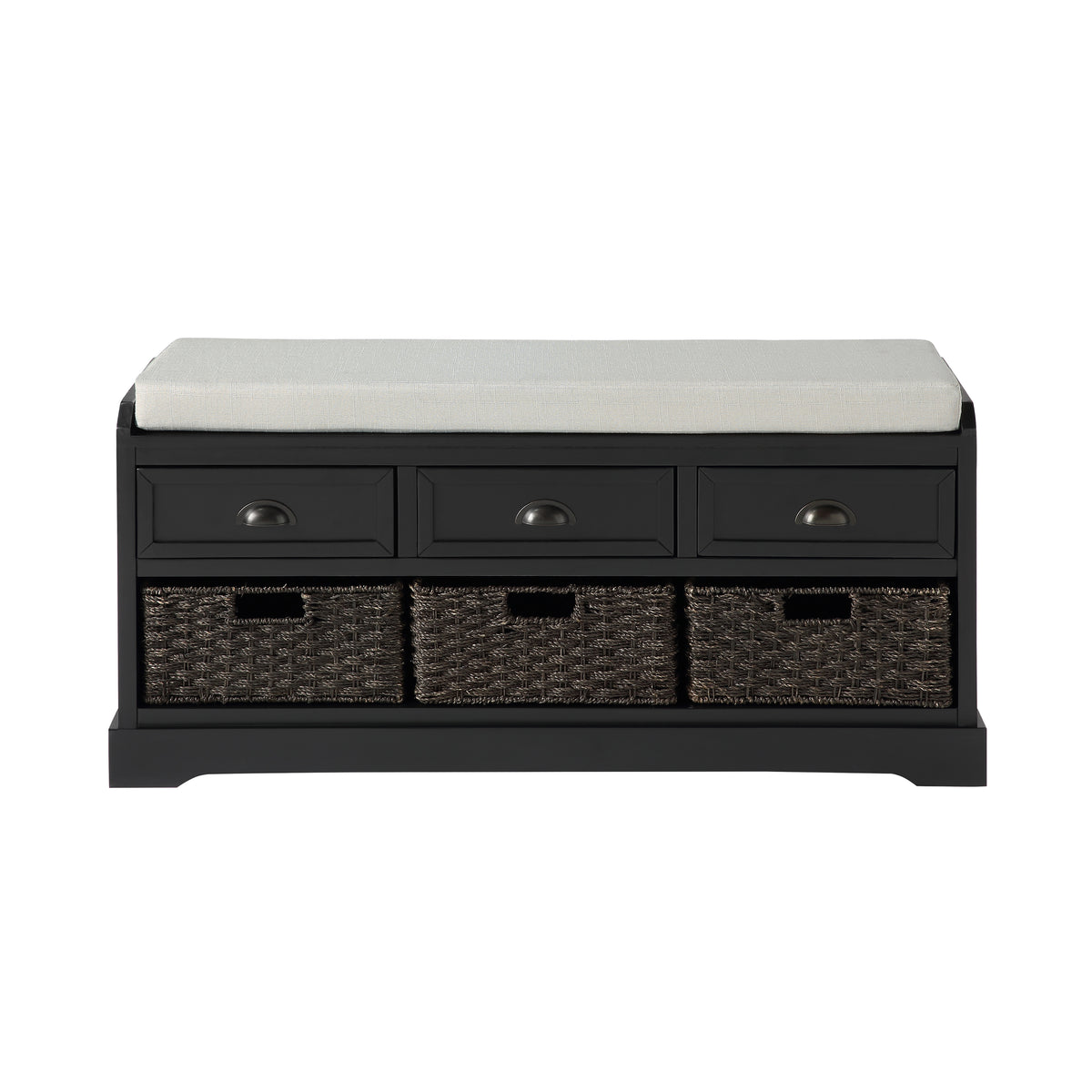 Homes Collection Wood Storage Bench with 3 Drawers and 3 Baskets