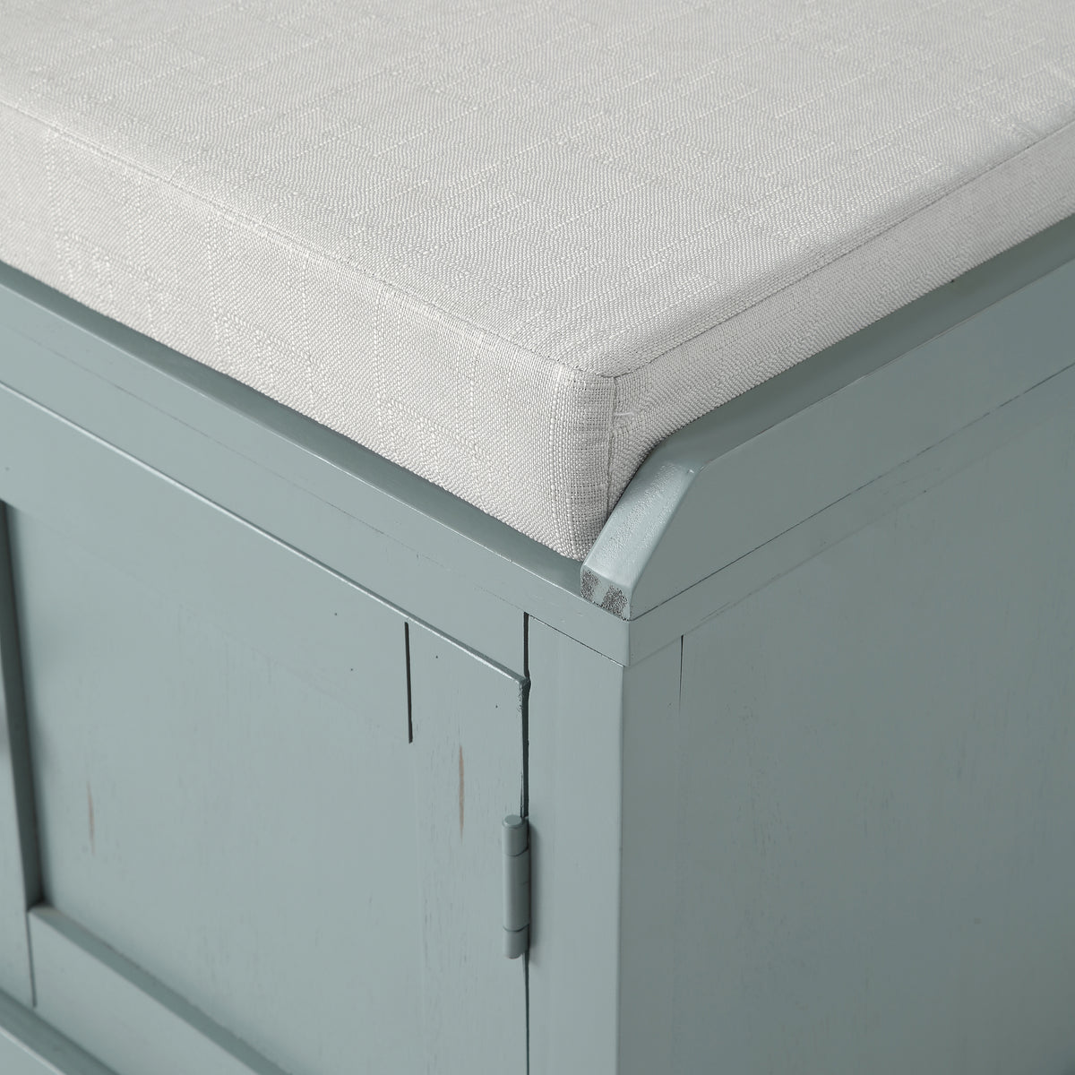 Homes Collection Wood Storage Bench with 2 Cabinets and 1 Basket