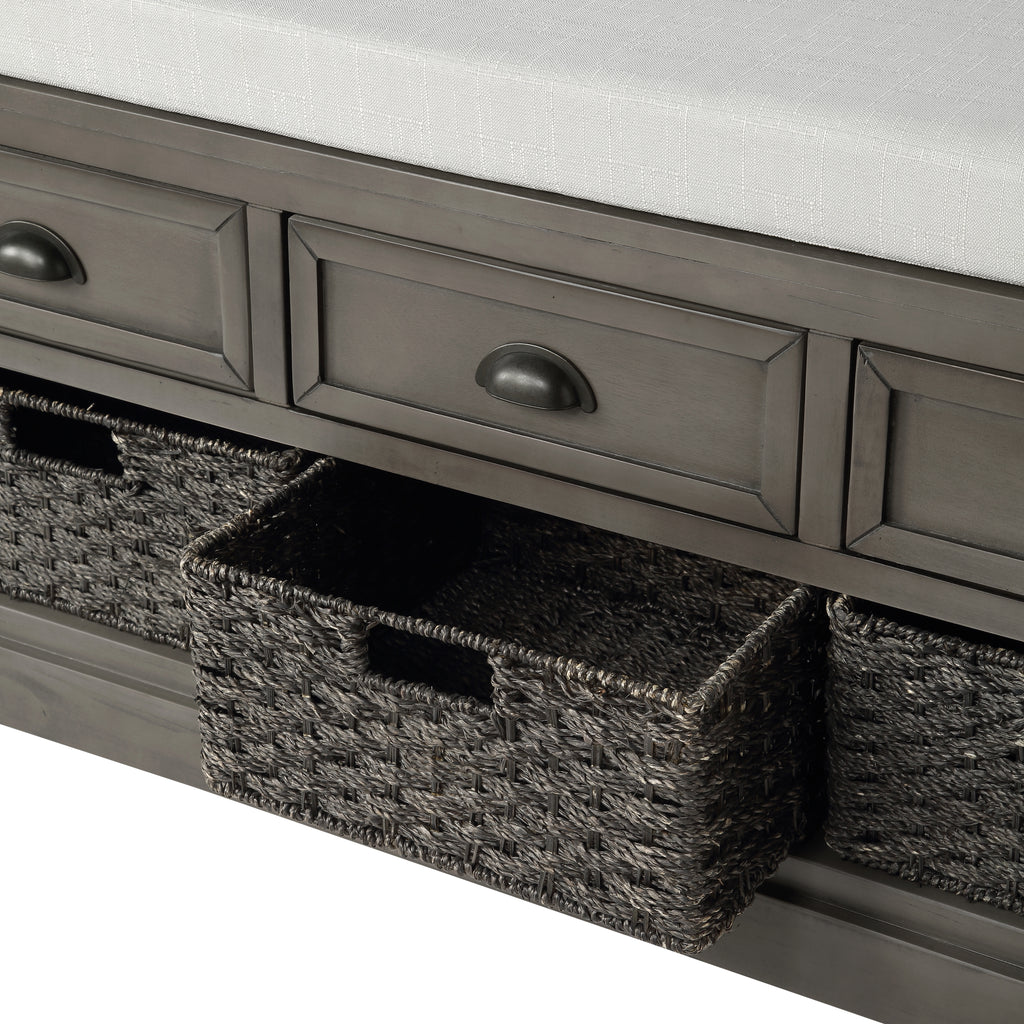 Homes Collection Wood Storage Bench with 3 Drawers and 3 Baskets