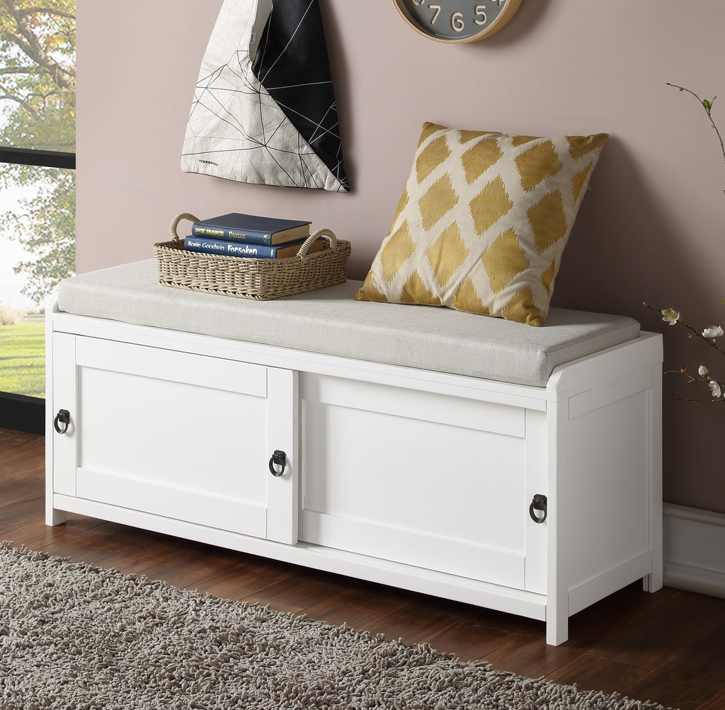 Homes Collection Wood Storage Bench with 2 Cabinets