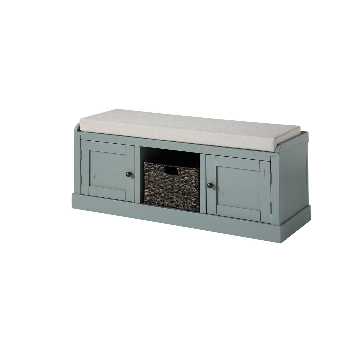 Homes Collection Wood Storage Bench with 2 Cabinets and 1 Basket