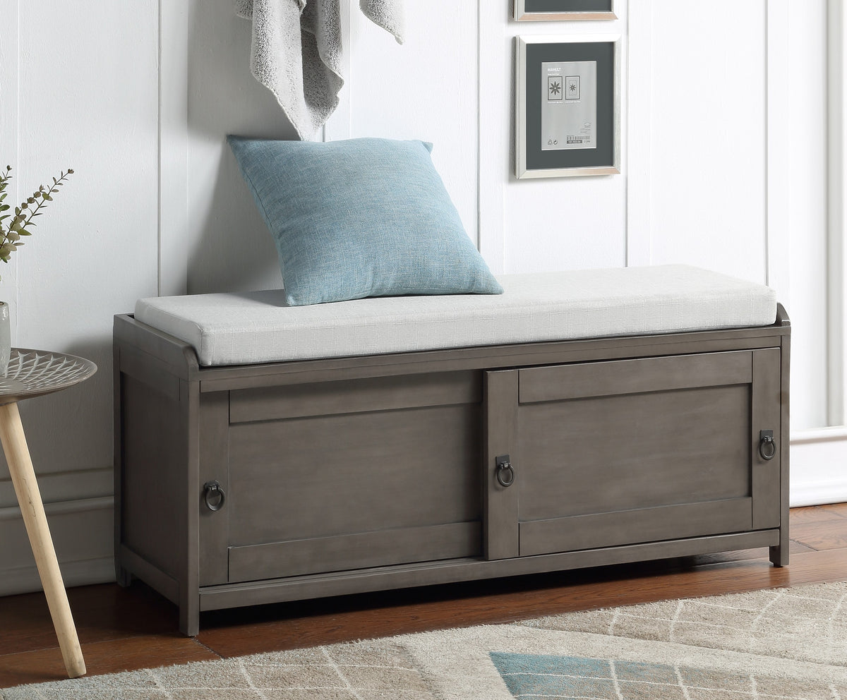 Homes Collection Wood Storage Bench with 2 Cabinets