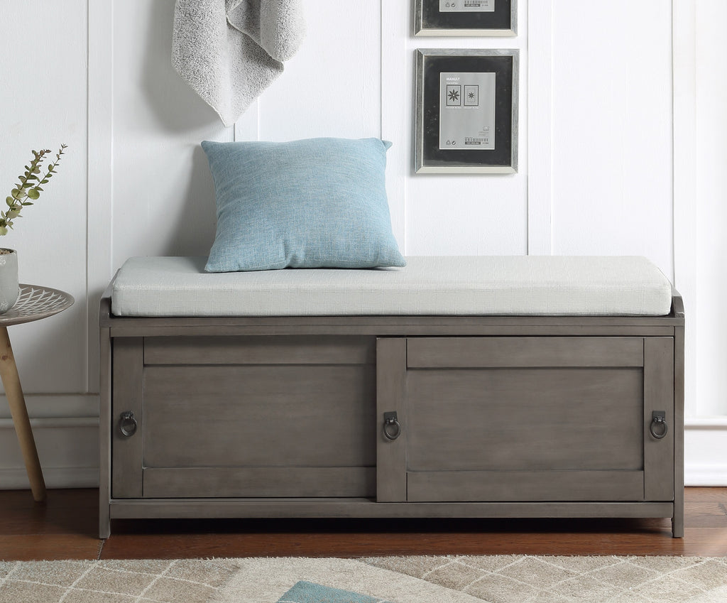Homes Collection Wood Storage Bench with 2 Cabinets