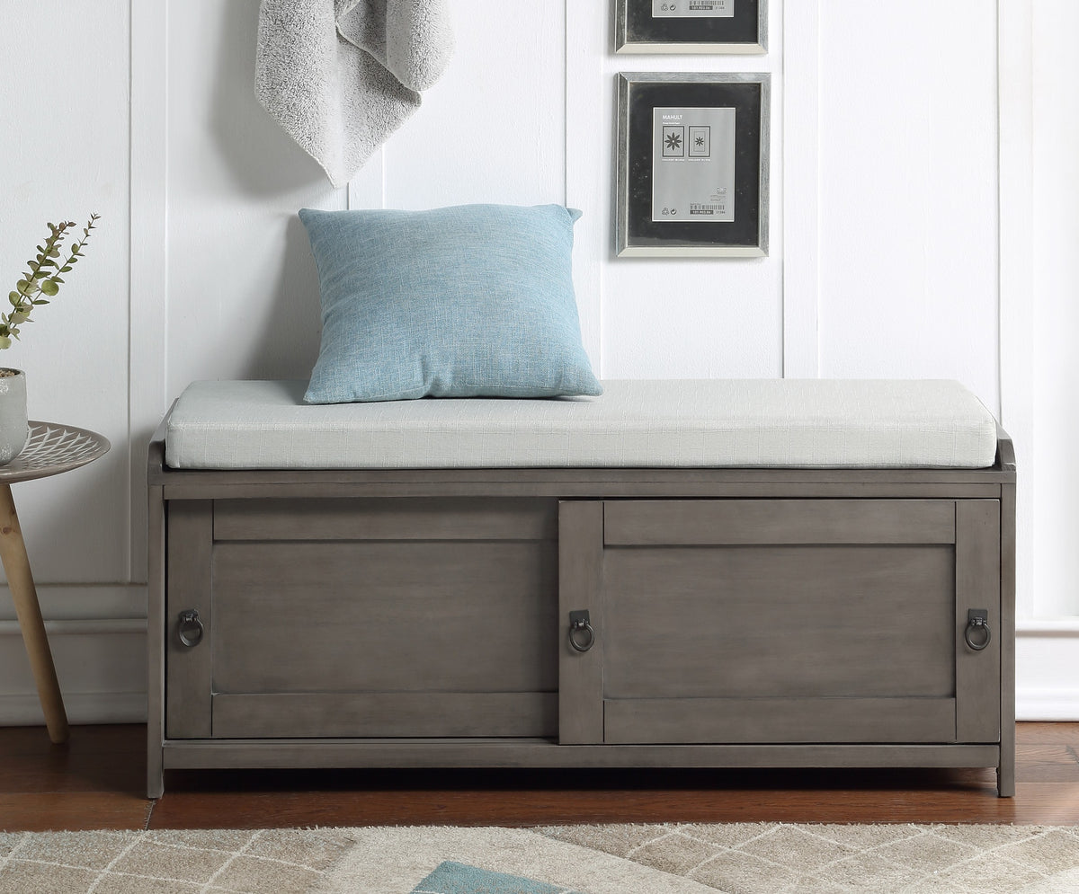 Homes Collection Wood Storage Bench with 2 Cabinets