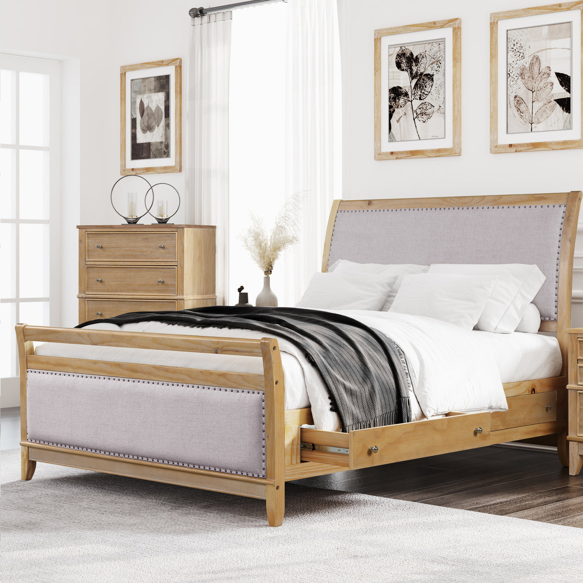Hazel Upholstered and Wood Storage King Bed with 4 drawers