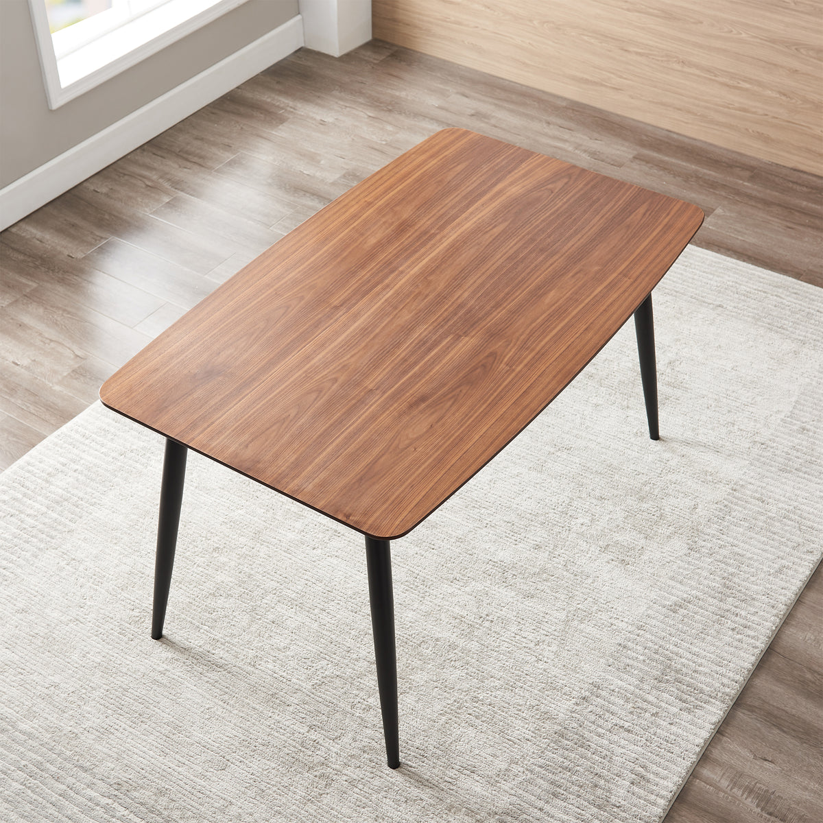 Rectangular Wood Veneer Dining Table with Iron Legs