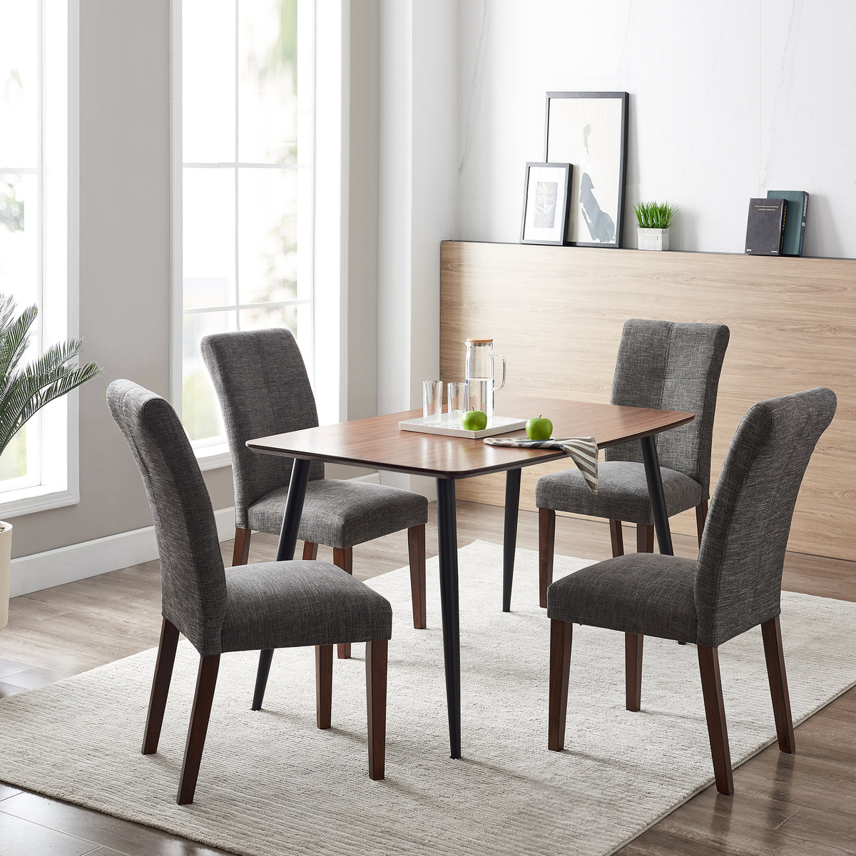 Rectangular Wood Veneer Dining Table with Iron Legs