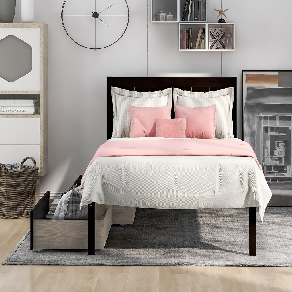 Twin size Platform Bed Wood Platform Bed with Two Drawers
