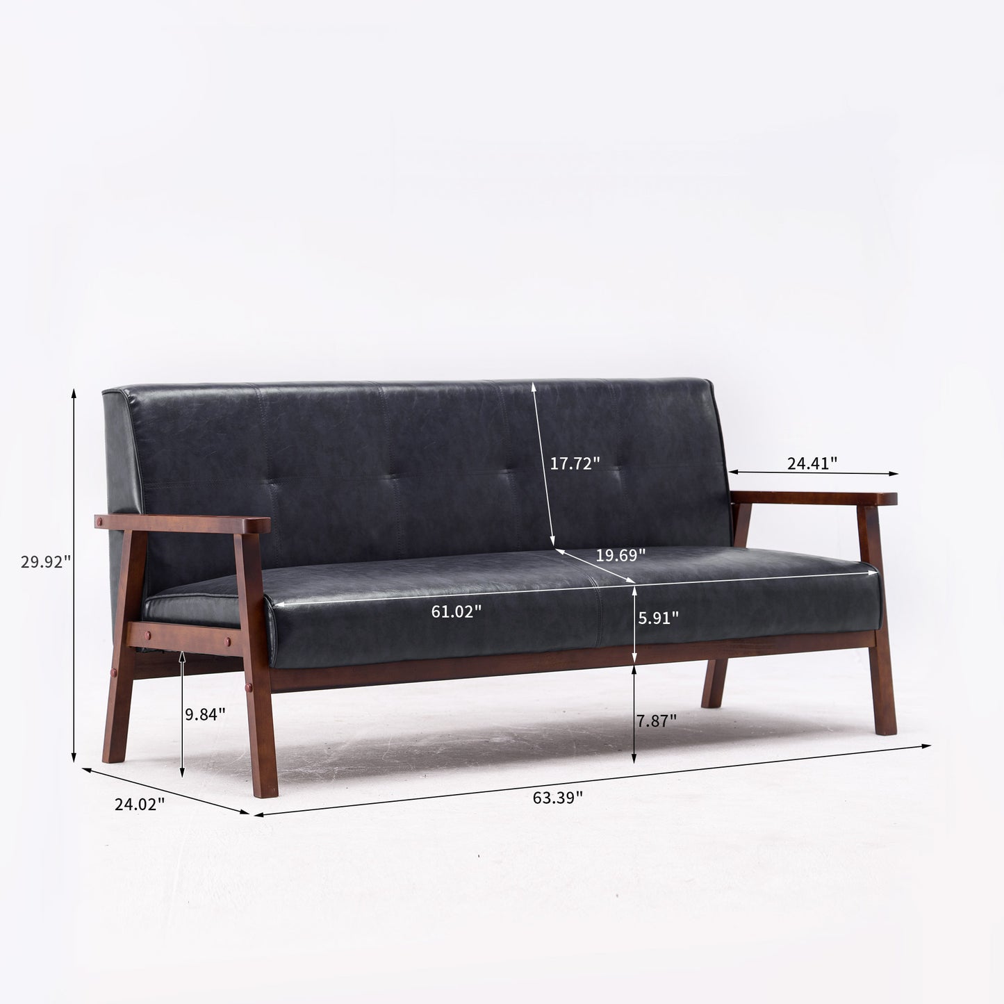 3P SOFA 3-Seater  Home Living Room Wooden arms Black