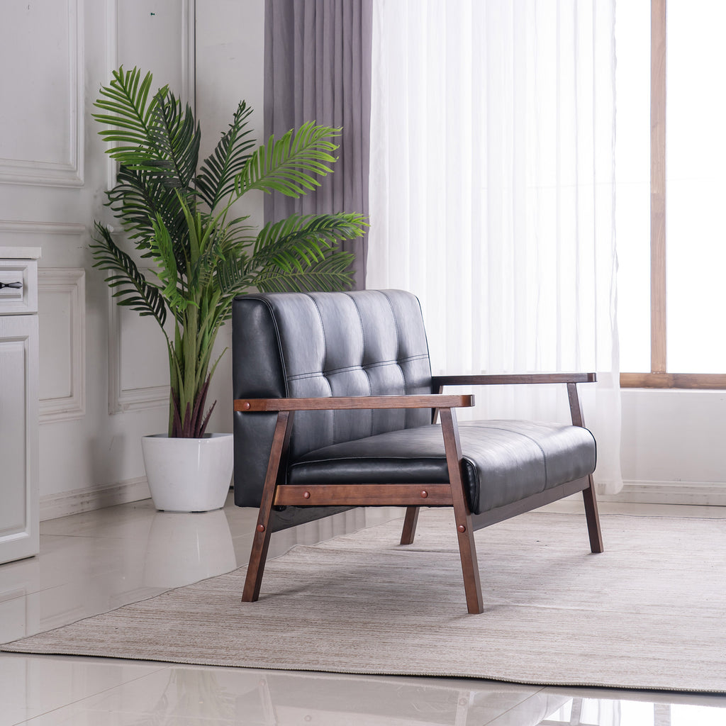 2P SOFA 2-Seater  Home Living Room Wooden arms Black