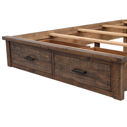 Rustic Reclaimed Solid Wood Framhouse Storage Queen Bed