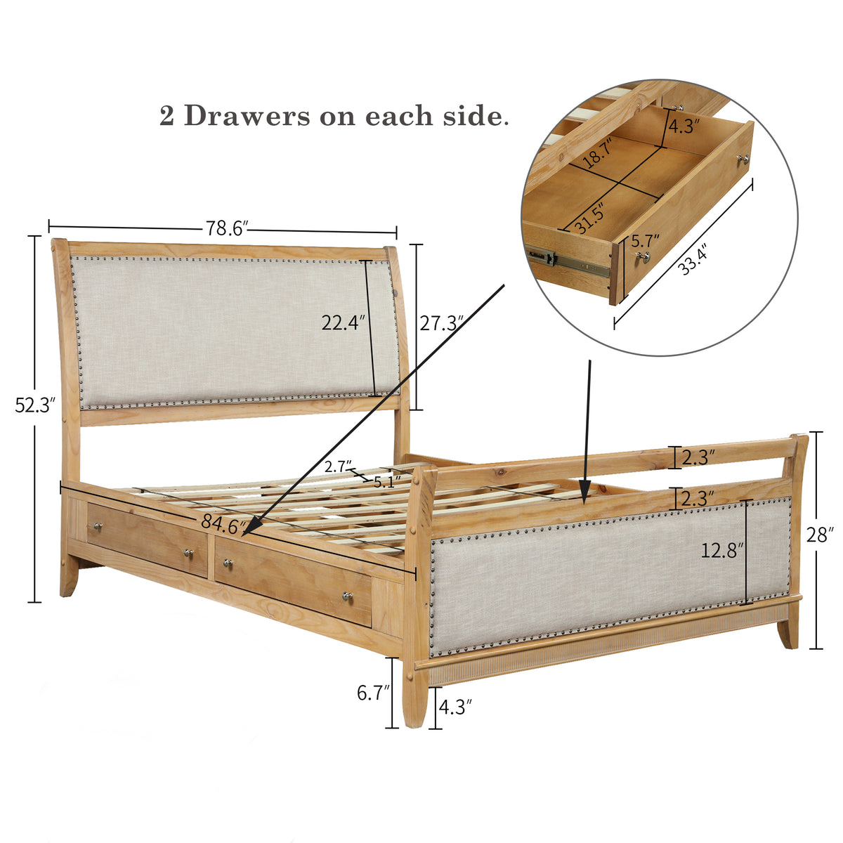 Hazel Upholstered and Wood Storage King Bed with 4 drawers