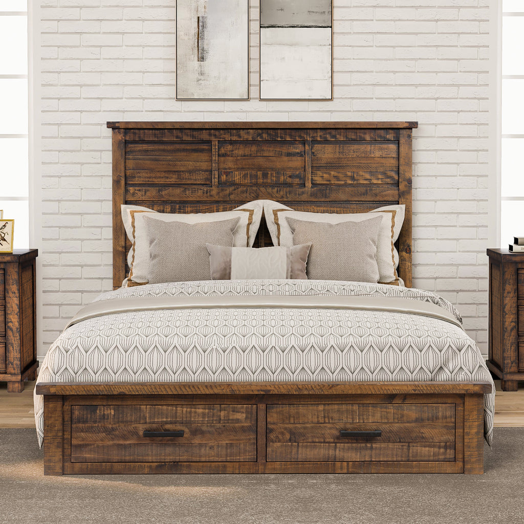 Rustic Reclaimed Solid Wood Framhouse Storage Queen Bed