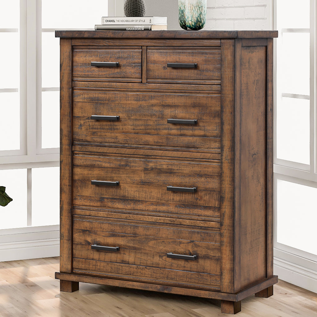 Rustic 5 Drawer Reclaimed Solid Wood Framhouse Chest Tallboy