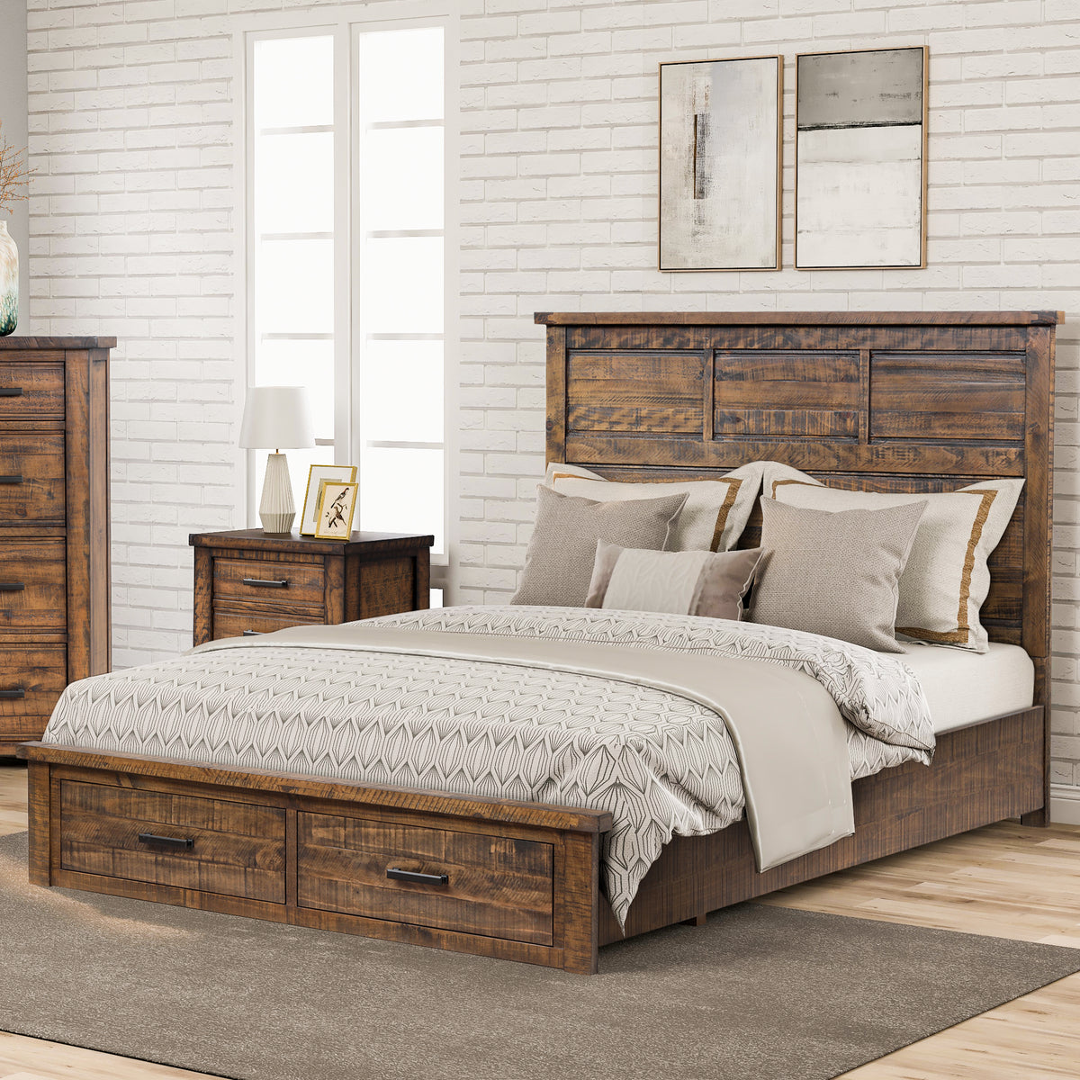 Rustic Reclaimed Solid Wood Framhouse Storage Queen Bed