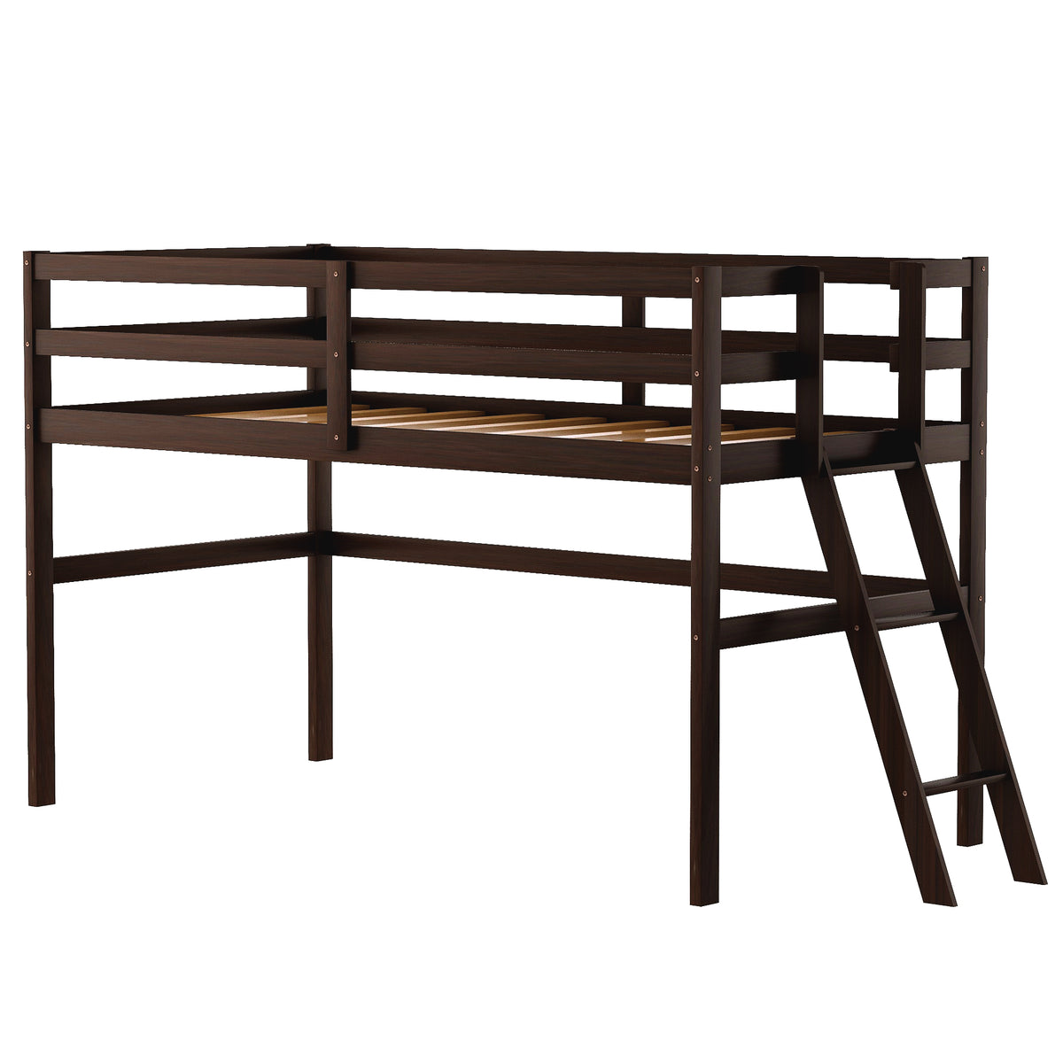 Wooden Twin Size Low Loft Bed with Ladder, Espresso(New)