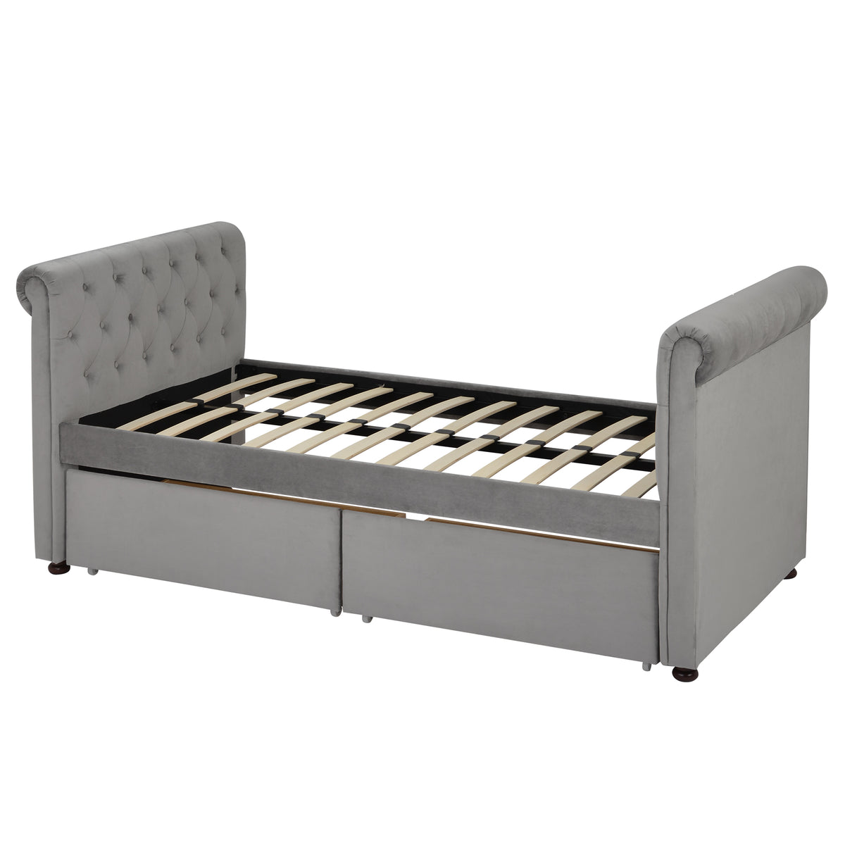Twin Size Upholstered daybed with Two Drawers, Wood Slat Support, Gray